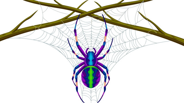 Vibrant purple and green orb weaver spider on a web