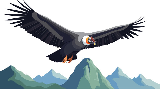Andean condor soaring high above snow-capped mountain peaks