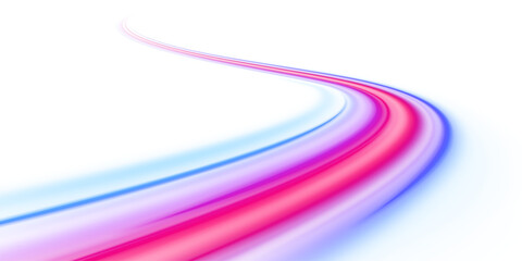 Blue and magenta laser lines twist in abstract waves across a dark background. Energy streaks suggest cybernetic speed and movement. Vector futuristic neon illustration of motion and light. PNG © MEDUZA