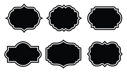 A set of six blank, ornate label or frame silhouettes, designed for use as decorative elements, badges, or tags © SHAHIDA KHATUN
