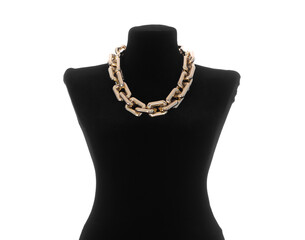 Thick gold chain on a mannequin isolated on white background