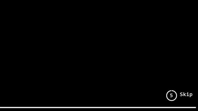 ad countdown progress bar completing to reveal skip button animation.black background,