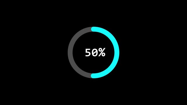 Animated abstract circle loading bar progressing from 0 to 100%, designed for processing and transfer concepts. High quality 4K video with alpha channel on black background.