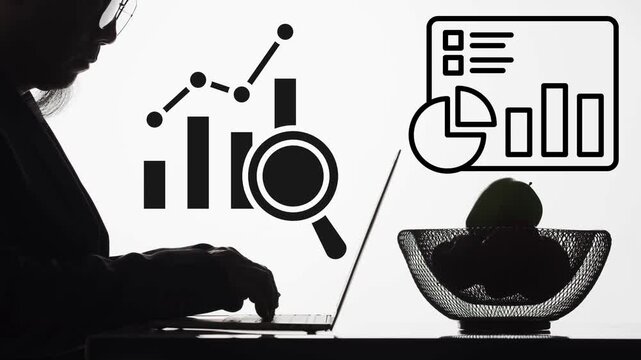 vector illustration of a young woman with a computer