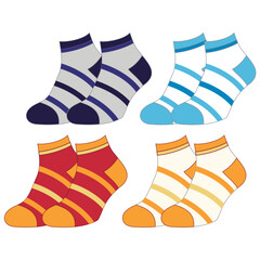 Socks technical drawing fashion design with silicone grip  sketch vector illustration template. Mock up cad drawing for unisex men's and women's football socks design.