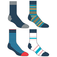 Socks technical drawing fashion design with silicone grip  sketch vector illustration template. Mock up cad drawing for unisex men's and women's football socks design.