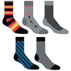 Socks technical drawing fashion design with silicone grip  sketch vector illustration template. Mock up cad drawing for unisex men's and women's football socks design.