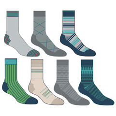 Socks technical drawing fashion design with silicone grip  sketch vector illustration template. Mock up cad drawing for unisex men's and women's football socks design.