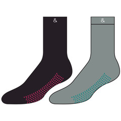 Socks technical drawing fashion design with silicone grip  sketch vector illustration template. Mock up cad drawing for unisex men's and women's football socks design.