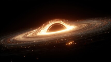 Ultra-realistic vertical image of a black hole with glowing white-orange photon rings and accretion disk. At the center is a perfectly dark circular shadow
