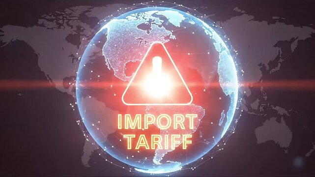 Global Import Tariff Warning Alert Digital Earth Network Connection Exclamation Mark Symbol Business Finance Economic Trade Policy Concept
