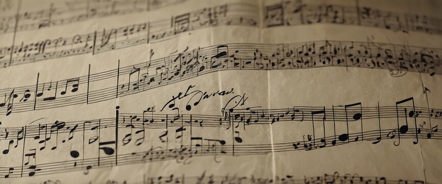 Partitura musical antigua con notas manuscritas sobre papel envejecido como fondo cultural y art&iacute;stico