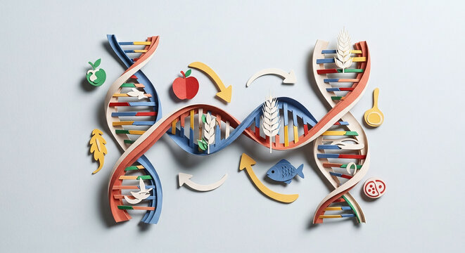 DNA Helix Paper Cutout Representing Personalized Nutrition and Genetics