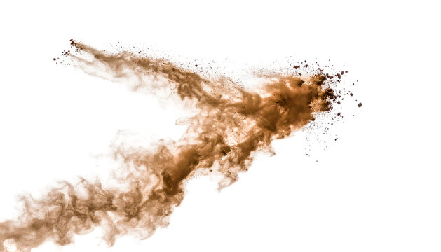 A brown, cloud-like explosion of smoke against a stark black background