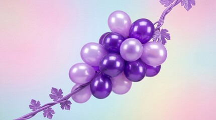 Fototapeta premium Creative Purple Balloon Grape Cluster Art on Pastel Gradient Background