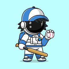 Fototapeta premium Cute Astronaut Playing Baseball Cartoon 