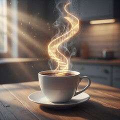 Glowing conceptual stairs rising from coffee steam