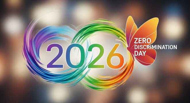 Zero discrimination day 2026 with colorful swirls