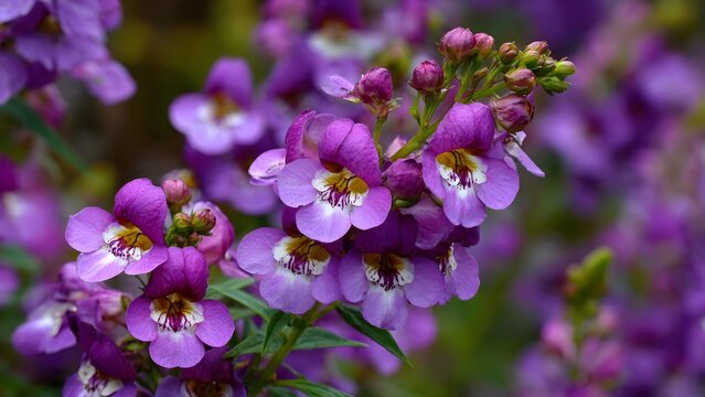Vibrant Purple Angelonia Flowers with White Centers