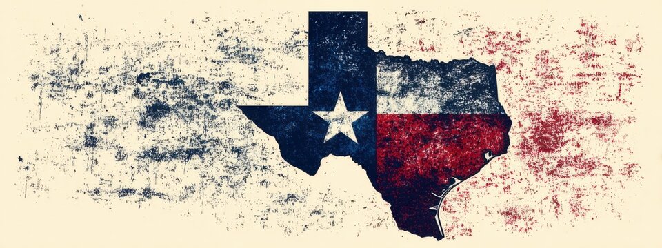 Texas flag design shows the outline of Texas with colors and patterns on a light background
