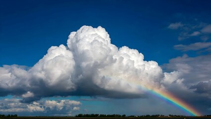 Naklejka premium Dramatic Sky with a Rainbow and Cumulus Cloud