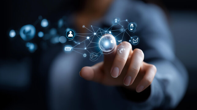 Web marketing strategies conceptual diagram, defocused showing social networks email marketing, mobile advertising and affiliate marketing, digital strategy visualization, with
