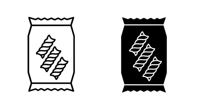 Pasta bag icon, simple vector illustration of dried pasta packaging in outline and silhouette for food or grocery