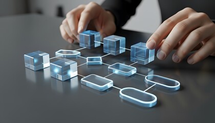Naklejka premium A person interacting with a 3d network diagram on a table