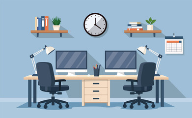 Modern Shared Home Office Workspace with Dual Desks and Computers