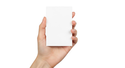 Obraz premium Hand displaying a blank business card professional template advertising possibilities isolated on transparent background