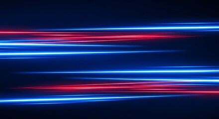 Vibrant blue and red neon light trails on dark background