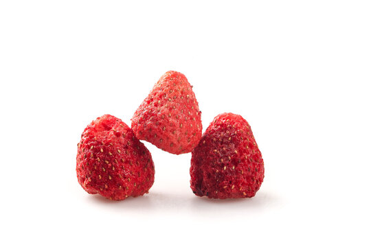 Freeze Dried Strawberry Snacks - Popular Delicious Fruit Treats on White Background