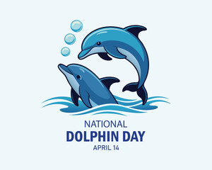 Fototapeta premium Cartoon Dolphins Celebrate National Dolphin Day on April 14th