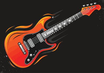 Obraz premium Electric guitar engulfed in vibrant flames on black background