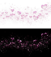 Vertical Flow of Soft Pink Glowing Hearts with Romantic Light Glow on Black Background