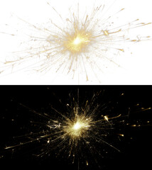 Obraz premium Intense Golden Firework Burst with Explosive Spark Trails and Radiating Light Energy Creating a Powerful Celebration Effect on Deep Black Background