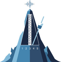 Obraz premium Business growth concept with climbing ruler on mountain peak