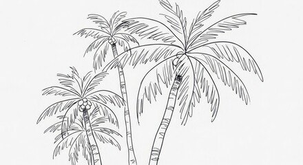 Obraz premium Tropical Palm Trees Line Art Drawing Illustration