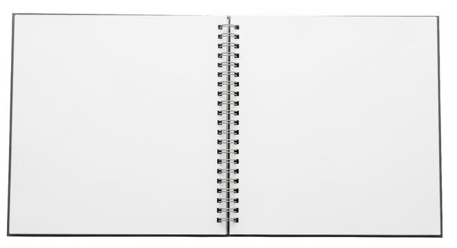 Open blank spiral notebook two page spread isolated on transparent background