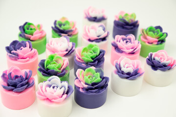 Colorful handmade soap bars. Collection of natural bath products.