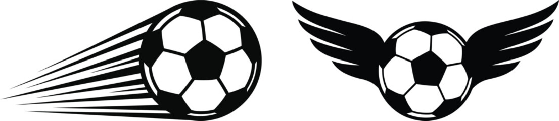 Fototapeta premium Flying Soccer Ball Speed Motion Icons – Dynamic Football Wing Vector Set