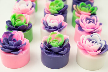 Colorful handmade soap bars. Collection of natural bath products.