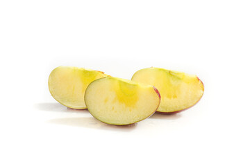 Fresh Apple Slices with Red Skin and Yellow Pulp on White Background