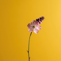 Highly stylized image of a single delicate bloom against a bright background, emphasizing modern simplicity and natural elegance ,bright ,freshness ,negative space