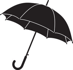 Black umbrella with white outline on white background also transparent background curved handle hook handle