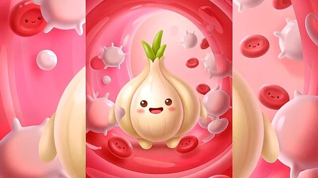 vector illustration of garlic  and  imapxt to blood structure 