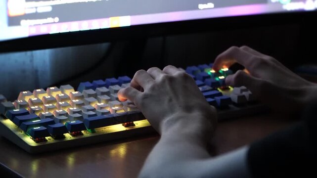 Close up hands typing on keyboard