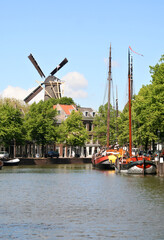 Dutch Canal and Windmill in Schiedam, Holland