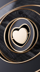 Golden heart inside a circle goal. Valentine's day or wedding. 3d rendering illustration not AI