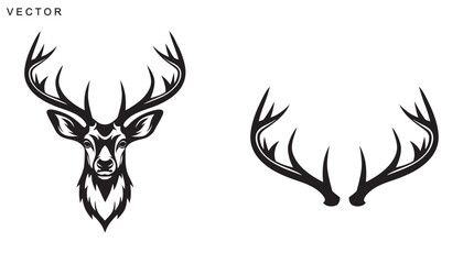 Deer head and antlers logo silhouette vector art illustration on a white background © Badman